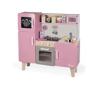 Janod - Maxi Cocina Infantil de Madera Macaron - Cocina Infantil Equipada con Nevera y Microondas - Imitación y Desarrollo - 15 Accesorios Incluidos - Desde 3 años, J06571, Rosa