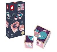 Janod - "Mes Premiers Cubes", Animales Bebés - Rompecabezas de Madera Para Niños - Juguete de Madera Para el Aprendizaje y Para Armar - Desarrolla La Memoria - A partir de 1 Año, J08001