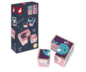 Janod - "Mes Premiers Cubes, Animales Bebés - Rompecabezas de Madera para Niños - Juguete de Madera para el Aprendizaje y para Armar - Desarrolla La Memoria - A Partir de 1 Año, J08001