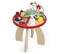 Janod - Mesa de Actividades de Madera Baby Forest - Juguete Grande para Anidar, Apilar, Manipular - Con Laberinto, Ábaco, Engranajes y 3 Animales de Madera - A partir de 1 año, J08018