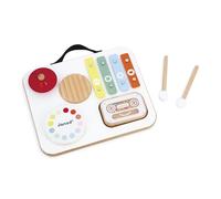 Janod - Mesa Musical de Madera para bebés y niños con 5 Actividades + 1 Casete Lleno de Bolitas + 2 Baquetas - Instrumento Musical para niños - Juguete de imitación y Despertar Musical - 12 Meses +