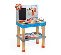 Janod - Mi Primer Juego de Construcción - Banco de Trabajo Gigante Magnético de Madera - Juego de Imitación - 40 Accesorios Incluidos - Azul & Rojo - Desde 3 Años - J06477