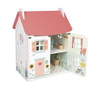 Janod - Mi Primera casa de muñecas de Madera - 10 Accesorios - Mobiliario para muñecas - Puertas magnéticas y Techo Desmontable - Juguete de Madera FSC - A Partir de 3 años