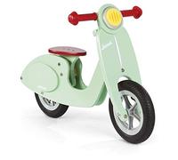 Janod - Motocicleta sin pedales de madera Mint- Vintage con aspecto retro - Aprendiendo Balance y Autonomía - Sillín ajustable, Neumáticos inflables - Color verde menta - Desde 3 años, J03243, 77 x 33,5 x 51 cm