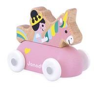 Janod - Mountain Valley - Coche de princesa de madera - Cross Roads - Juguete de aprendizaje temprano - Desarrolla habilidades motoras - 12 meses +, juguete de madera FSC, multicolor
