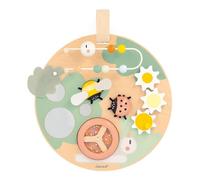 Janod - Panel de Actividades Sweet Cocoon - 7 Actividades Primera Infancia - Juguete de Estímulo - Ejercita Motricidad Fina - Juguete de Madera FSC - Pintura al agua - A Partir de 12 Meses, J04057