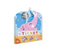 Janod Paquete de 100 Pegatinas Formato Bolsillo 5x5cm-Tema Partir de 3 Años-Ocio Creativo para niños-Motricidad Fina y concentración-J09190, Unicornios (JURATOYS J09190)