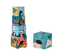 Janod - Pirámide de Cartón y Figuritas de Madera para Bebés - Animales - Juguete de Estímulo - Juego Educativo Coordinación - Colaboración con WWF - Cartón Certificado FSC - Desde 1 Año, J08623