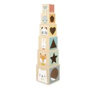 Janod Pirámide de Madera 6 Cubos apilables-Juguete para apilar y Encajar-Desarrolla la destreza y la imaginación-Primeros años-A Partir de 12 Meses (JURATOYS J05147)
