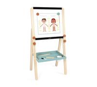 Janod - Pizarra Doble Cara de Madera Ajustable en Altura - Pizarra Blanca magnética + tizas - 18 Accesorios incluidos - A Partir de 3 años