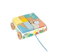 Janod - Pure - Carro con 16 Bloques en Madera, Cordón para Tirar, Juguete de Aprendizaje, Desarrollo de La Motricidad, Pinturas de Base Acuosa - Desde Los 18 Meses, J05152
