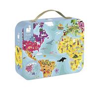 Janod - Puzle Infantil Mundo de 208 Piezas - Doble Cara - Juego Educativo de Geografía - Desarrolla la Motricidad Fina y la Concentración - A partir de 7 Años, J02655