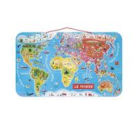 Janod - Puzle magnético de madera con un mapa del mundo - 92 piezas magnéticas - 70 x 43 cm - Versión francesa - Juego educativo a partir de 7 años, J05500 Metallic Silver