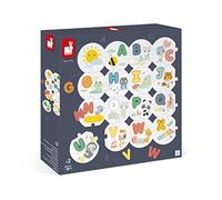 Janod Primer Abecedario-Puzle 28 Piezas + 26 Letras de Madera-para Aprender el Alfabeto-Juguete de Estímulo-A Partir de 24 Meses, J08045, Multicolor (JURATOYS