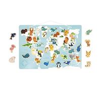 Janod - Puzle Mundo Magnético Minikids - 40 Imanes Madera FSC - 1 Póster - Juego Educativo - Imanes Animales Bebés - A Partir de 24 Meses, J05468