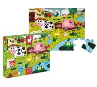 Janod - Puzle táctil infantil 20 piezas, Animales de Granja - 7 Texturizadas - Juego Educativo y Sensorial - Tacto, Motricidad Fina y Concentración - Desde 2 años, J02772