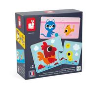 Janod - Puzzle Padres y Bebés Animales - 12 Puzzles de 2 Piezas de Cartón - Juego Educativo - Motricidad Fina y Concentración - Producto FSC y Tintas Vegetales - Desde 2 años - J02637