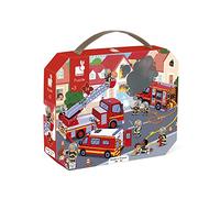 Janod - Puzzle para Niños Bomberos 24 Piezas - Juguete Educativo Motricidad y Concentración - Maletín con Asa - Certificado FSC - Tinta Vegetal - A partir de 3 Años, J02605