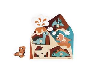 Janod - Puzzle sonoro de Madera Dino - 5 Piezas Que activan Sonidos de Dinosaurios - Desarrolla la motricidad y la audición - A Partir de 18 Meses
