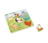 Janod Puzzle Táctil de Madera de 5 Piezas - Tema Granja - Puzzle Empotrable con Textura - Juguete Educativo - Tacto, Motricidad Fina y Concentración - A Partir de 18 Meses, J07129