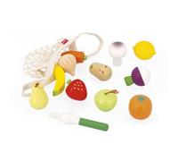 Janod Red de 12 Frutas y Verduras-Bolsa de Lona-Cesta de la Compra Imitación Juguete-Complemento Ideal para Cocina y Comedor Infantil-A Partir de 3 Años, J06639 (JURATOYS