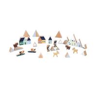 Janod Set de 34 Cubos de Madera Maciza-Tema Montaña Nevada-Complemento Ideal para Alfombrillas de Coche-Juguete de Construcción-Desarrolla la Imaginación-A Partir de 2 Años-J05947 (JURATOYS J05947)