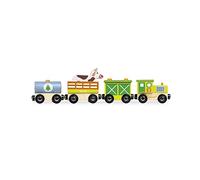 Janod Set Tren de la Granja Story – 5 figuras de madera, vehículos, compatible con raíles, 3+ J08578