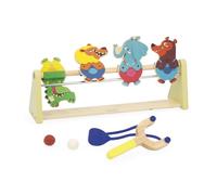 Janod Soporte de Tiro de Madera para Niños - Juego de Tiro al Blanco - 4 Personajes - 1 Lanzador - 2 Bolas de Fieltro - Desarrolla la precisión y la concentración - A Partir de 5 años - J03372