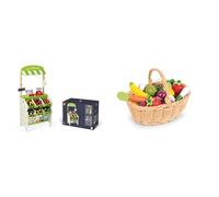 JANOD- Tienda de comestibles Green Market (J06574) & Cesta de 24 Frutas y Verduras - Cesta de La Compra de Imitación de Juguete - Ideal para Jugar Al Mercadillo - A Partir de 3 Años, J05620