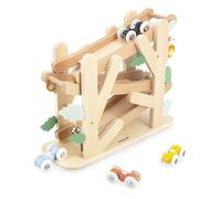 Janod - Tobogán de Madera de 3 Niveles - Rampa de Carreras con 4 Coches incluidos - Tobogán de Coches - Desarrollo de la motricidad Fina - A Partir de 1 año - J04038