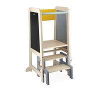 Janod - Torre de Observación Madera - Ajustable 2 Alturas - 1 Escalón Extraíble, 1 Pizarra Negra, 2 Tizas y 1 Borrador - A Partir de 18 Meses, J09640