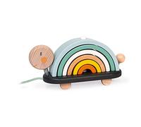 Janod - Tortuga Arco iris de madera - Juego Original de Aprendizaje Infantil, 6 Círculos Apilables - Tortuga para tirar con la cuerda - Juguete de Madera, Pintura al Agua - Desde 18 Meses, J04405