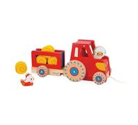 JANOD - Tractor de Arrastre - Juguete de Estímulo - 1 Tractor Infantil + 6 Accesorios - Ruedas Silenciosas - Desarrolla la Motricidad - Juguete de Madera FSC - A Partir de 12 Meses, J03317