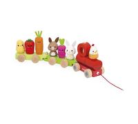 Janod Tren Tirador de Madera - Tema Granja - 3 Vagones y 19 Piezas - Juguete Tirador - Madera FSC y Pintura al Agua - para desarrollar la motricidad Fina - A Partir de 12 Meses, J03314