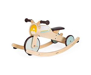 Janod - Triciclo de madera con balancín - Triciclo para bebés de la primera edad - Para desarrollar la motricidad gruesa y el sentido del equilibrio - Juguete de madera - De 12 a 36 meses, J03284
