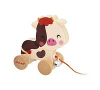Janod Vaca Andante de Madera con Campanilla - Juguete para Tirar y Empujar - Habilidades motoras y Entrenamiento de la imaginación - Cuerda de 50cm Apta para Manos pequeñas - A Partir de 12 Meses