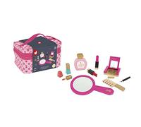 Janod - Vanity Infantil P'tite Miss - 9 Accesorios de Madera Maciza Incluidos - Juguete de Imitación para Maquillaje y Belleza, J06514, Rosa