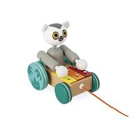 Janod - Xilófono Lémur de Arrastre Tropik - Juguete de Bebé de Madera 2 en 1 - Juego Educativo Musical - Andar y Equilibrio - Certificado FSC - Pintura al Agua - A partir de 18 Meses, J08270