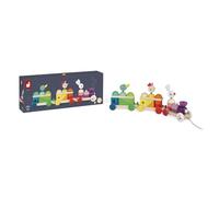 Janod - Zigolos - Tren Gigante de Madera Multicolor, Juguete 2 en 1, estimulación temprana, Cuerda de tracción, Pintura al Agua, Certificado FSC - 1 año, J08202