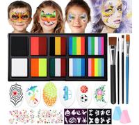 Janolia Kit de pintura facial arcoíris - activado por agua, pintura facial de pastel dividida, ideal para fiestas infantiles, Halloween, carnaval, Pascua
