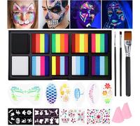 Janolia Pintacaras Infantil, 34 Colores UV Fluorescente Pinturas Cara para Niños con 3 Pinceles, Pintura Cara Niños Hipoalergenica, Neon Pintura Facial y Corporal Seguridad Halloween Fiesta Carnaval