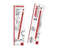 Janrax Paquete de 12 lápices HB con gomas de borrar