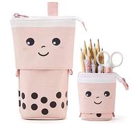JANREAY Estuche telescópico 2 en 1, portalápices Plegable, con Soporte retráctil para lápices, para Estudiantes, Adolescentes, niñas, niños, Talla única, Bolsillo Adicional (Rosa)