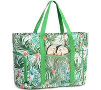 JANSBEN Bolsa Playa Mujer con Compartimento Para Zapatos Bolsa De Playa Grande XXL Familiar Neceser Playa con Cremallera Bolsa Piscina Para Piscina, Picnic, Viajes, Verde