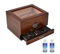 Jansfuren Humidor de cigarros pantalla superior de vidrio, higrómetro digital humidificador frontal y cajón de accesorios, caja de almacenamiento de madera de cedro español, para 25-55 cigarros