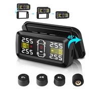 Jansite TPMS Inalámbrico Solar Sistema de Monitoreo de Presión Neumáticos | Interruptor de 2/4 Ruedas, 21-87Psi, Precisión de 0,01 Bar, Carga Solar/USB, Montaje en Consola Central/Parabrisas General
