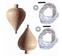 Janster® Peonza Madera, Set Peonzas Niños + Cuerdas y Arandelas para Niñas y Adultos | Trompo de Madera Tradicional | Monacha Original (2 TROMPOS DE ENCINA)
