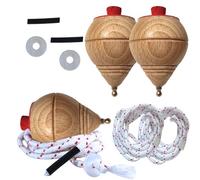 Janster® Peonza Madera, Set Peonzas Niños + Cuerdas y Arandelas para Niñas y Adultos | Trompo de Madera Tradicional | Monacha Original (Pack DE 3 Punta Redonda)