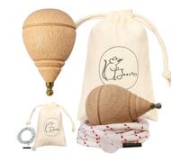 Janster® Peonzas Madera - Set 2 Peonzas Niños + Arandelas, Bolsas y Cuerdas | Trompa de Madera Tradicional - Trompos Clásicos para Niños y Adultos - Punta de Metal Redonda