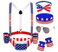 Jansun Riñonera patriótica de 11 piezas para bebidas, cerveza, cinturón de Estados Unidos, riñonera americana, rojo, blanco, azul , Classic